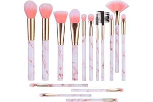 Pinselset Makeup, DUAIU 15 Stück Marmor Make Up Pinsel Set Professionelle Schminkpinsel mit Foundation, Rouge, Contouring, Highlighter, Lidschatten Pinsel (Rosa)