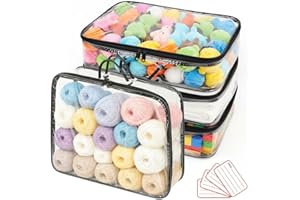 RNPKZ 4 Pcs Clear Toy Storage Bag, Portable Clear Yarn Storage Organiser with Zippers & Handle, Dust-proof ClearYarn Storage Bags with 4 Lables for Toys, Yarns, Crochet, Clothes, Blanket(40x30x10CM)