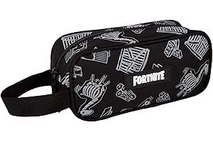 Estuche Gamer Case Fortnite Dark Black con Dibujo Reflectante y Asa Lateral - Portatodo con 1 Compartimento - Interior Forrado y Cierre de Cremallera - 11 × 24 × 10 cm - Toybags