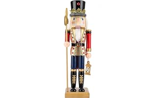 Wikay Cascanueces Decoraciones Navidad 35cm Cascanueces Soldado Figura Tradicional Navidad de Madera Decoraciones Navidad para Cascanueces Escritorio Decoración de Colección para Navidad (Rojo)