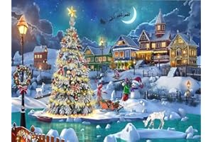 AIKEWO Christmas Scenes Paint by Numbers for Adults, Christmas Tree and Moon DIY Paint by Numbers for Beginner, Acrylic Watercolor Painting by Numbers Perfect for Gift Decor 12X16 Inch
