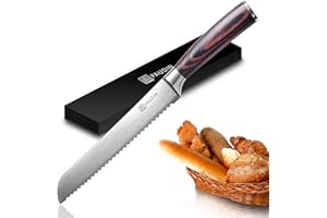 PAUDIN Bread Knife, Sharp Bread Knives 8 Inch, High Carbon Stainless Steel Forged Bread Knife Large with Wooden Handle, Serrated Knife for Cutting Crusty Bread, Pastry, Cake & Homemade Bread