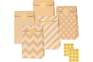 ‎CSYY Papiertüten Braun, 20 Stück Geschenktüten Braun Tüten Papier mit 24 Aufkleber, Papiertüten zum Verpacken von Weihnachtsgeschenken, Giveaways, Kindergeburtstagen