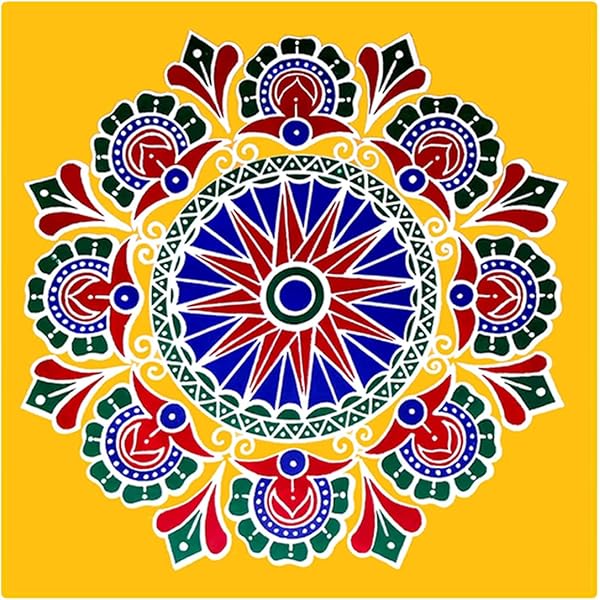 Rangoli Stencils Ganesh Wall Decor Floor Rangoli Acrylic Handcrafted Indian Traditional Home Décor For Festival Wedding Party Wall Interior Decoration And Gifting (Yellow 4 Rangoli Mats Navratri Return Gifts