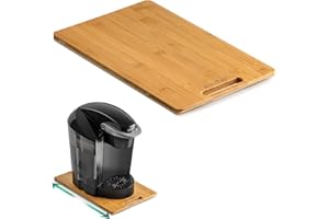 ANBOXIT Bamboo Appliance Slider, Sliding Tray for Coffee Maker, Kitchen Countertop Appliance Rolling Tray, Coffee Pot Slider Tray with Rubber Wheels, Deep - Medium (14.5"D x 9.5"W)