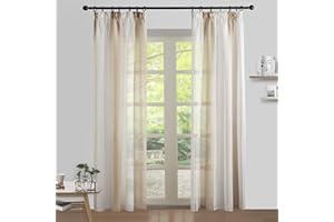 MRTREES Zasłony do wnętrz 2 sztuki 140 x 225cm półprzezroczyste paski do okien zasłony sypialnia salon balkon pokoje dla dzieci lekkie miękkie eleganckie białe i beżowe