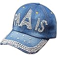 LKXHarleya Women Studded Rhinestone Baseball Caps Bling Adjustable Jeans Wash Denim Golf Sun Hat Snapback