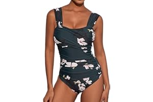VECENEY One Piece Swimming Costume Women Tummy Control Modest Swimwear Square Neck Ruched Swimsuit