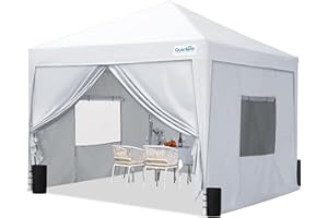 Quictent Pavillon 3x3 mit 4 Seitenteilen, Faltpavillon mit Entlüftung Wasserdicht Stabil Winterfest, Pop up Gartenpavillon mit 4 Sandsäcke Weiß
