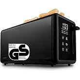 MEDION 4-Slice Toaster with Muffin Holder (7 Levels, 5 Programs, 1450W, 2 Long Slots, Defrost, Heat, Matte Steel, MD12103) Bl