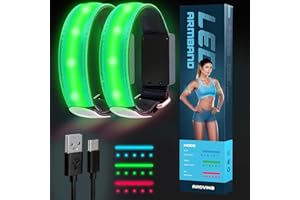 Arovina Opaska LED do ładowania, 2 sztuki świateł do biegania dla biegaczy, 3 kolory, 6 trybów, migająca, odblaskowa opaska bezpieczeństwa LED, do biegania w nocy, joggingu, jazdy na rowerze, spacerów