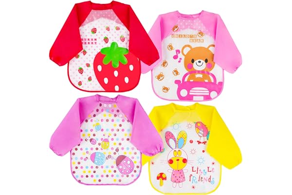 Vicloon Bavoirs à Manches Longues Imperméables, 3pcs Bavoirs Enfant avec Manches, Unisexe Tablier d'Alimentation pour Bébé, Tout-Petit de 6 Mois à 3 Ans (Orange-Violet-Jaune)