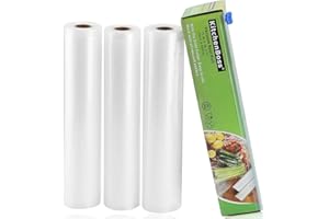 KitchenBoss Sac sous Vide Alimentaire,3 Rouleaux de Mise 28cmx5M,Total 15 M, avec 1 Boîte de Coupe(Pas Plus de Ciseaux) sans BPA,pour Machine sous Vide