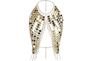 FAKEFACE Pailletten Crop Top Körperkette Damen Bikini Pailletten Kette Neckholder Lange Brustkette Tank Top Glitzer Weste Clubwear BH Kette Sexy Körperschmuck für Nachtclub,Festival,Party,Bauchtanz