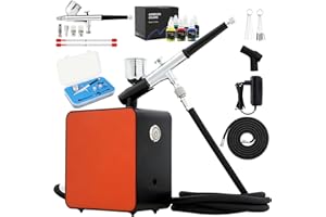 VELPAX Mini Airbrush Kit with Air Compressor,15-25PSI High Pressure Air Brush Non-Clogging with 0.2/0.3/0.5mm Nozzle/Cleaning Sets,for Cake Decoration,Makeup,Art Craft,Nail Design