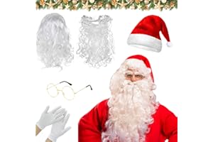 Mino Plus Barba e Parrucca di Babbo Natale,Barba e Capelli Babbo Cappello,Occhiali,guanti,Ideali per Feste di Cosplay di Natale(B)