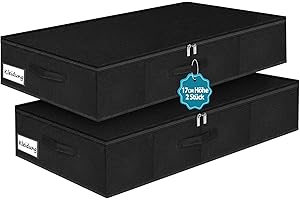 JUPELI Aufbewahrungsbox mit Deckel, 2 Stück Bettkasten Aufbewahrung, Stabile Seitenwände und Boden, Faltbare, Bettwäsche Aufbewahrung für Decken, Kleidung, Spielzeug, Schuhe, 76×38×17cm