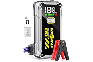 ‎WHZOHCAR Starthilfe Powerbank 4000A Tragbare Auto Starthilfe 12V (Bis Zu 9,0L Benzin Oder 7,5L Diesel) LCD Display LED Licht Starthilfegeräte Autobatterie Booster für SUV Motorrad Rasenmäher