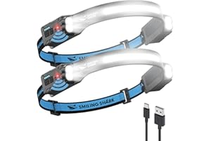 Smiling Shark TD-0123-S Headlamp, 2-Pack 2400mAh Ultra-Bright Head Lamp Flashlight Rechargeable with Hands-Free Motion Sensor, Multi-Mode LED Head Lamp with 315°Rotated for Outdoor, Camping, Hiking