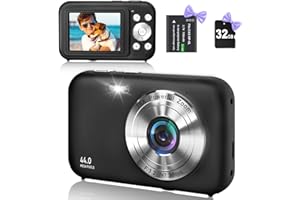 YLSHGXFC Cámara de Fotos con Tarjeta SD de 32 GB,Cámara Digital HD 1080P 44MP, Compacta,2.5' LCD Recargable Camara de Fotos Digital con Zoom 16X Camara Digitales Compacta para Niño,Adulto(Negro)