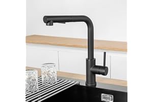 ANYCEE Rubinetto Lavello Cucina Nero, Miscelatore Cucina con Estensibile, Rubinetto Girevole a 360° con Doccia Due Tipi di Getto d'Acqua, Acciaio Inossidabile