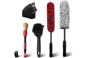 YeewayVeh Wheel Cleaning Kit, 5Pack Bendable Alloy Wheel Cleaning Brush and Microfiber Wheel Cleaner Brush, Tire Dressing Applicator and Car Detailing Brush for Wheel Care and Cleaning Kit, Red