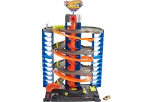 Hot Wheels HFH03 - City Power Parkeringsgarage lekset med hiss, för 60+ fordon, med 1 Hot Wheels fordon i skala 1:64, från 4 till 8 år