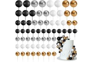 Bouiexye 75 Pieces Cake Balls Topper Decorations Foam Cupcake Topper Mini Balloon Cake Topper Balls Cake Picks for Cake Deco Birthday Party Wedding（Black, Gold. Silver, White）