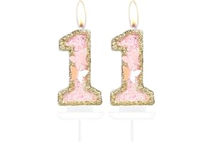 MCISKIN Schmetterling 11. Geburtstag Zahl 11 Kerzen, Rosa Gold Kerzen Kuchen Cupcake Topper für Kuchen, Mädchen 11. Geburtstag Kuchen Dekorationen, Schmetterling 11. Geburtstag Kerze Kuchen Topper für