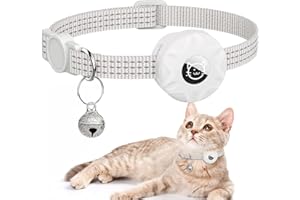 GBOKYN Collier Chat AirTag, Réfléchissant AirTag Collier pour Chat avec Cloche et Boucle de Sécurité, Réglable 19-32cm pour Chaton et Chiot - Blanc