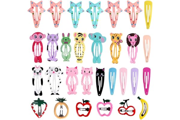 FRCOLOR 30pièces Barrettes Cheveux Métal Motifs Animaux Filles Garçon Fille Pinces Cheveux Style Dessin Animé Tout-petits Occasions