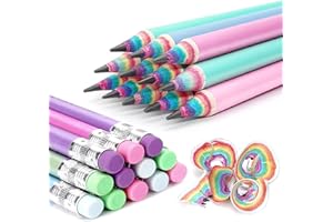 Hanffero Rainbow Pencils, Writing Drawing Pencil with Rubber, Recyclable Paper Material, Pre-Sharpened, for School and Office - Hardness #2 HB (Pack of 12)