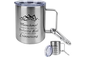 Dadabig Wandern Edelstahl Tasse Mit Karabiner - Camping Outdoor-Becher Metall 350ml Personalisierte Bedruckte Tasse für Camping