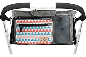 Baby Dyoli Borsa per Carrozzina-Organizer per Passeggino-Borsa Portaoggetti per Marsupi-2 Portabicchieri, Tasca Portamonete Rimovibile, Cinghie di Chiusura a Gancio e Anello, Tasca per Smartphone