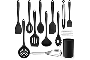 Herogo Set di utensili da cucina, 22 pezzi, in silicone, con porta utensile, resistenti al calore, sani e antiaderenti, lavabili in lavastoviglie, colore: nero
