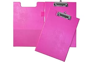 Janrax Pink Foldover Clipboard – A4 Folding Clipboard with Front Cover, Inside Pocket & Hanging Hook