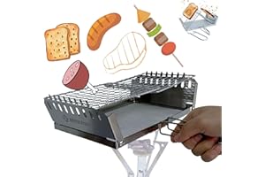 Bestargot Barbecue de camping et grille-pain pour réchaud à gaz et poêle à bois - Barbecue pliable en acier inoxydable - Réchaud de camping portable pour camping, pique-nique et pêche