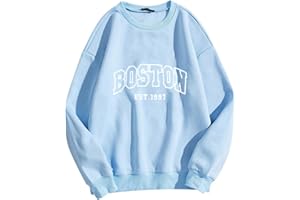 GENERIC Damen Langärmeliger Pullover Herbst Winter Bluse Langarm Hoodie Pullover mit Rundhalssausschnitt Boston Casual Oberteile Tops