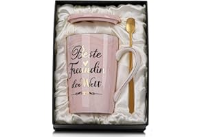 Beste Freundin Geschenke für Frauen, Beste Freundin der Welt Tasse - Geburtstagsgeschenk Geschenk für Freundinnen Geburtstag Weihnachten, 400ml Rosa Freundschaft Becher mit Deckel, Löffel, Geschenkbox