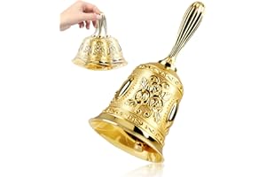 KEYQUEEN Brass Gold Hand Bell - Super Loud Service Bell for Seniors, Teachers, Classroom, Game, Meditation and Dinner - Tibetan Style for Home, Wedding, School, Hotel, Mother's Day