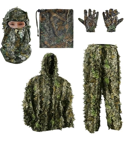 AnExer Ghillie-Umhang – Tarnponcho Mit Kapuze, 140x120 Cm, 3D-Blatt-Design, Leicht, Atmungsaktiv, Für Jagd, Tierfotografie, Militär & Outdoor – Mit Aufbewahrungstasche