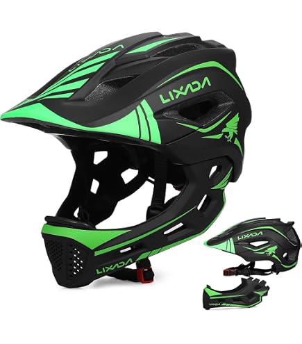Kinderhelm, Integriert Fahrradhelm Kinder Mit Abnehmbarem Kinnschutz, 51–56 cm Verstellbarer Jugend Fullface Helm Für Roller, Lauf, Mountainbikes Und Motocross Sport & Freizeit