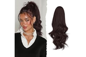 ‎SOFEIYAN Sofeiyan Lange Gewellt Pferdeschwanz mit Klammer, Dual-Use-Design Ponytail Extension, 41 cm Synthetik Claw Clip in Haarverlängerung Zopf für Frauen, Dunkelbraun & Rotbraun