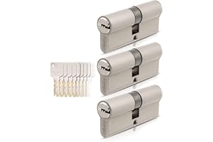 GERCAR Pro 3x Schließzylinder 30/30 gleichschließend Set 3 Profilzylinder inkl. 15 Schlüssel - 60 mm Türschloss Zylinderschloss 3er Zylinder - Länge: 60mm, A:30 B:30 - Messing matt massiv