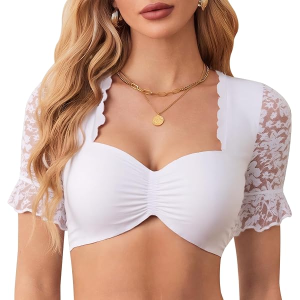Blouse Dirndl Femme FUIPVGI – Chemisier Blanc Traditionnel, Manches Longues, Col En V – Parfait Pour Oktoberfest - 8