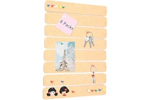 JIOL 8 Pack Felt Pin Board Bar Strips Bulletin Board for Bedrooms Offices Home Wall Decoration, Notice Board Self Adhesive Cork Board with 50 Push Pins for Paste Notes, Photos, Schedules (Camel)