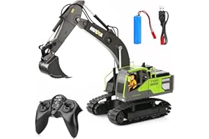HNR 11 Channel Excavator Toys, Fully Functional RC Digger, Remote Control Digger Toy Professional 1:18 Construction Digger Toys with Lights and Sound for Boys Kids,rc hydraulic excavator toy with 360