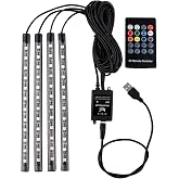 Staright Araba LED Şerit Işığı, 4adet 36 LED DC 12V &Ccedil;ok Renkli M&uuml;zik Araba USB İ&ccedil; Aydınlatması Ses Aktif Fonksiyonlu ve Kablo