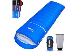 QEZER Down Sleeping Bag,Lightweight Rectangular Winter Sleeping Bag [1180g/1860g] for Adults and Kids 4 Season Camping, Hiking,Warehouse and Moutaineering Outdoor
