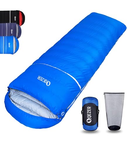 QEZER Sac De Couchage Duvet 3 Saisons 600g Duvet De Canard 620 FP - Compact Léger Pour Camping Randonnée